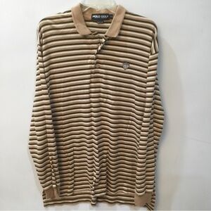 Polo Ralph Lauren XL Golf Long Sleeve Brown Tan White Logo Vintage Collar